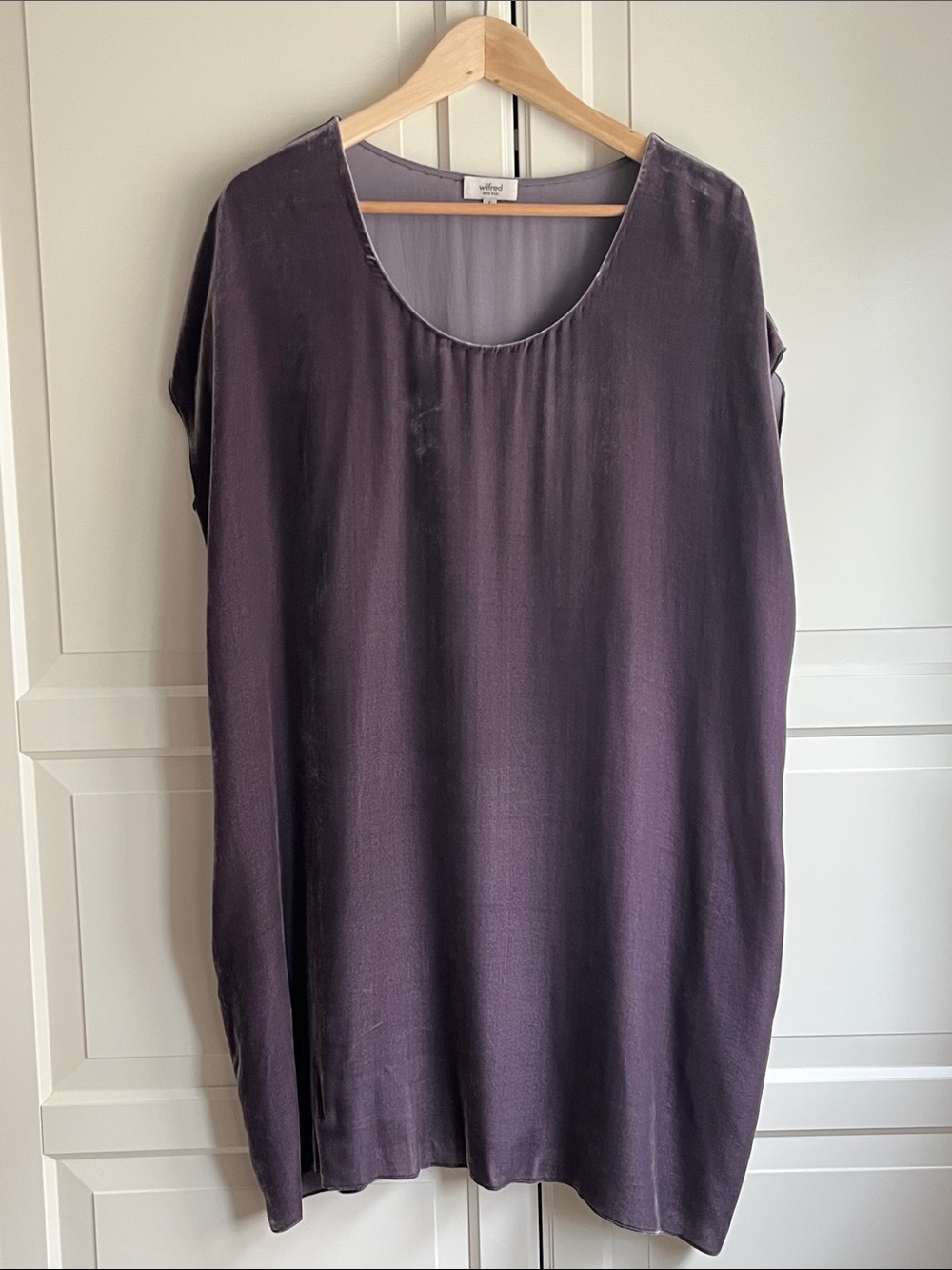 Wilfred with Silk purple velvet scoop neck tunic dress with pockets. US S